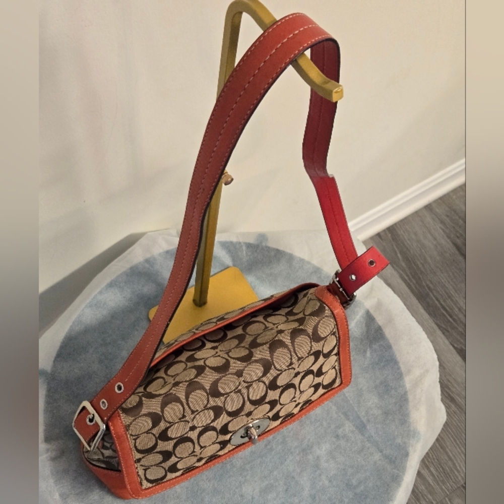 Coach Tan with Red Leather Trim, Y2K, Adjustable Strap Purse - Picture 3 of 17